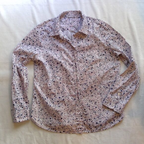 Womens Bohemian "Floral Spackle Collage" Button Down Collared Long Sleeve Top - Picture 2 of 9